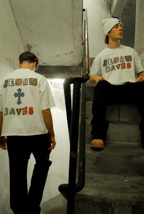 "Jesus Saves" Oversized cropped Tee